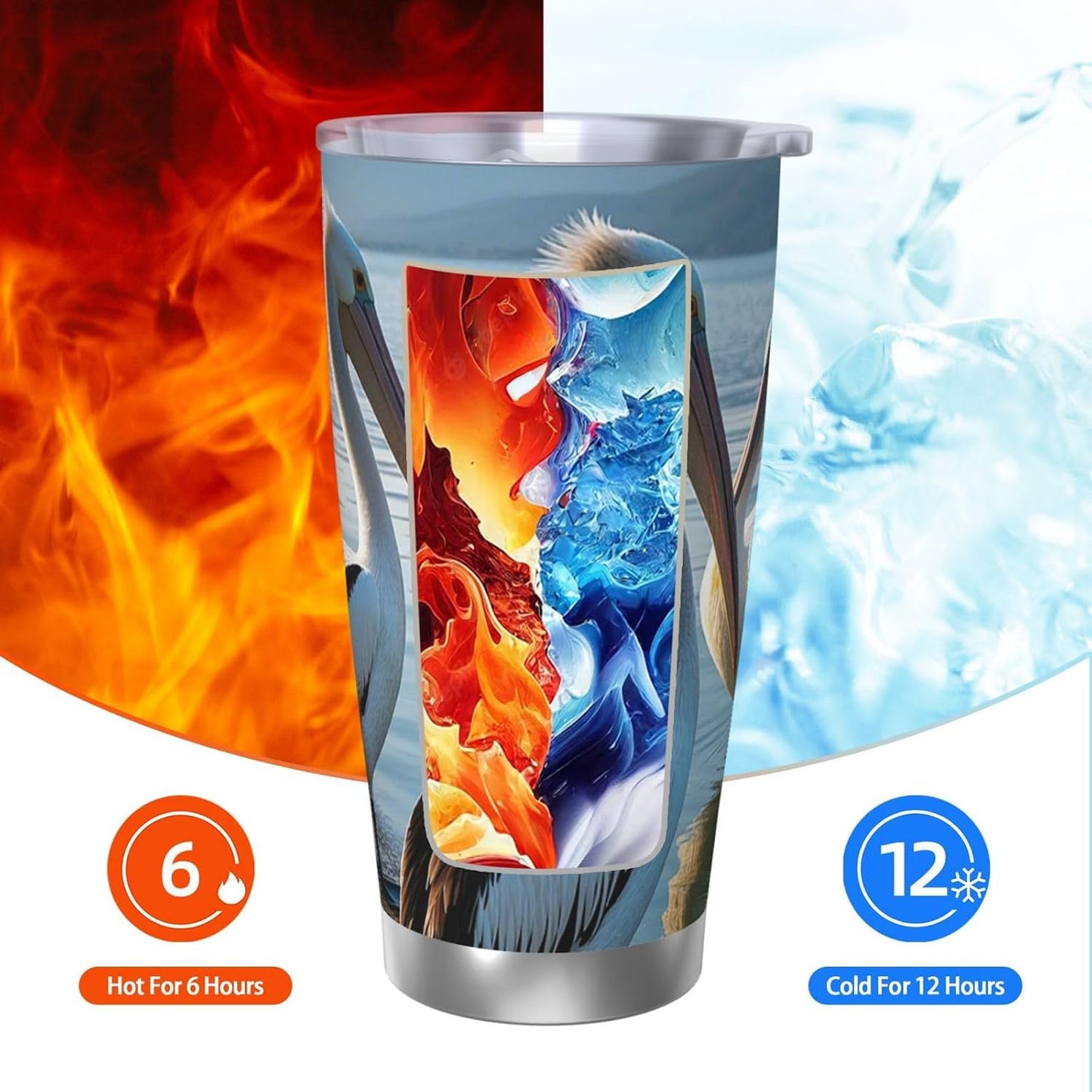 20 oz Tumbler Insulated Coffee Mug with Lid and Straw Three Pelicans Tumbler Double Wall Vacuum Insulated Tumblers Spill Proof Coffee Travel Mug Gifts for Men Women Birthday Christmas