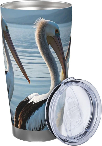 20 oz Tumbler Insulated Coffee Mug with Lid and Straw Three Pelicans Tumbler Double Wall Vacuum Insulated Tumblers Spill Proof Coffee Travel Mug Gifts for Men Women Birthday Christmas