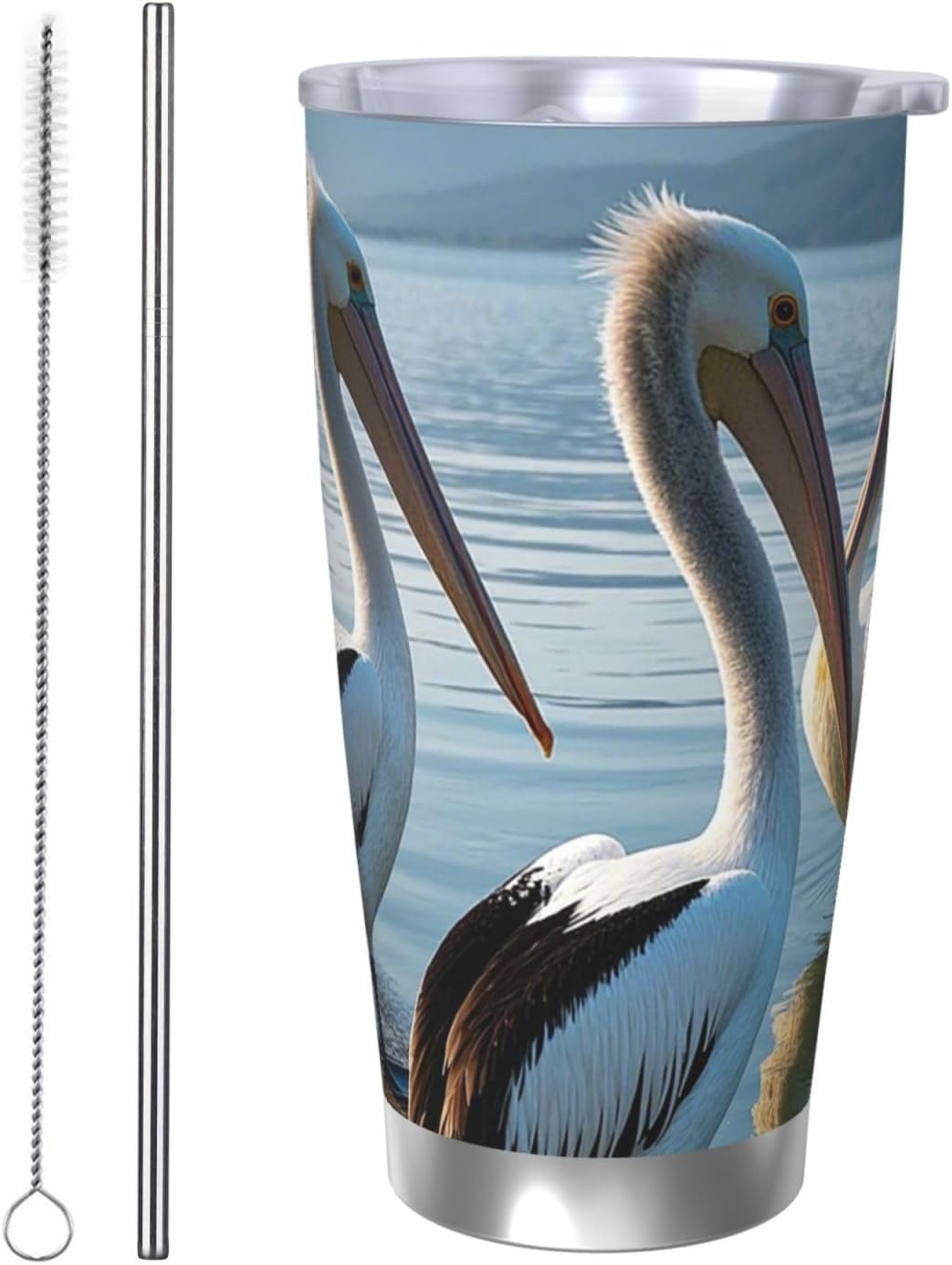 20 oz Tumbler Insulated Coffee Mug with Lid and Straw Three Pelicans Tumbler Double Wall Vacuum Insulated Tumblers Spill Proof Coffee Travel Mug Gifts for Men Women Birthday Christmas