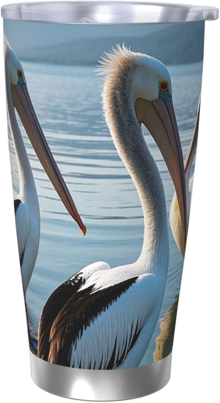 20 oz Tumbler Insulated Coffee Mug with Lid and Straw Three Pelicans Tumbler Double Wall Vacuum Insulated Tumblers Spill Proof Coffee Travel Mug Gifts for Men Women Birthday Christmas