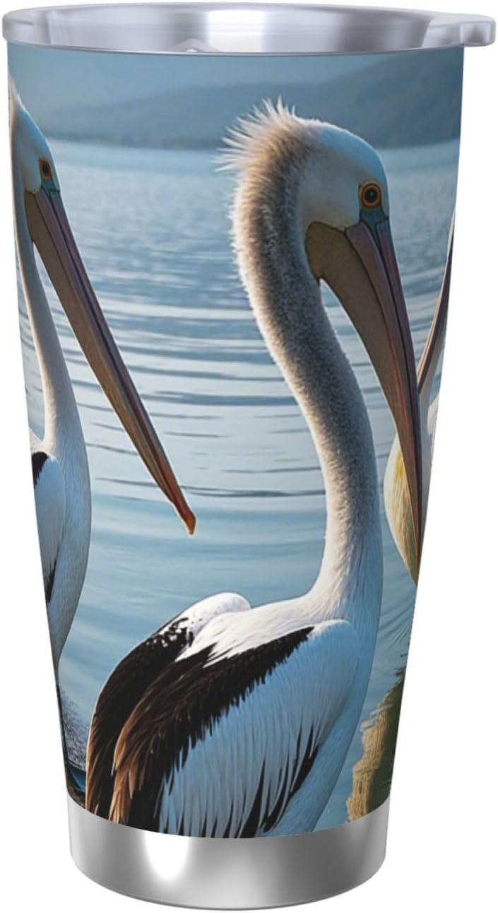 20 oz Tumbler Insulated Coffee Mug with Lid and Straw Three Pelicans Tumbler Double Wall Vacuum Insulated Tumblers Spill Proof Coffee Travel Mug Gifts for Men Women Birthday Christmas