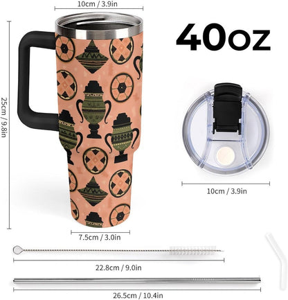 Leakproof Tumbler Vacuum Sealed Car Holder Friendly For Travel Simple Minimalist White Poppy Flower Pattern Coffee Mug Light Rose Red-style-27 - Colors A