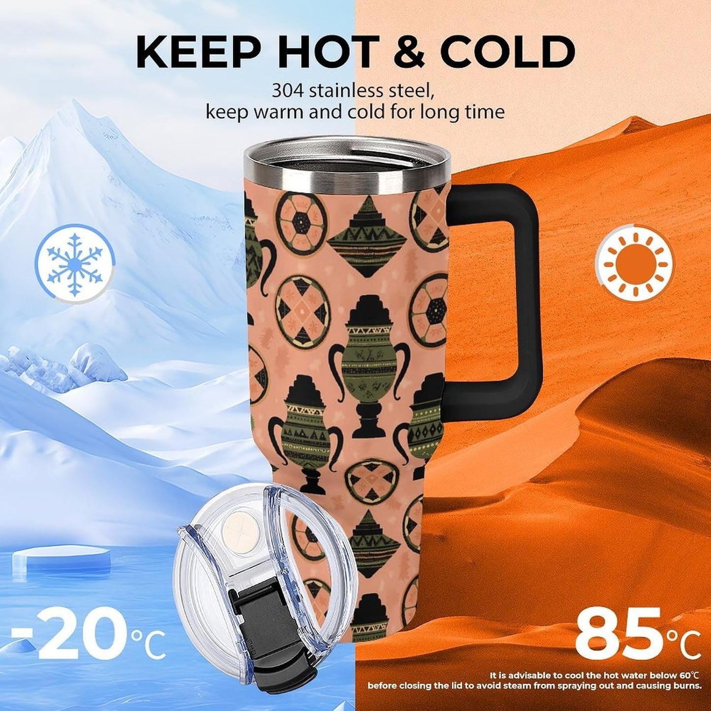 Leakproof Tumbler Vacuum Sealed Car Holder Friendly For Travel Simple Minimalist White Poppy Flower Pattern Coffee Mug Light Rose Red-style-27 - Colors A