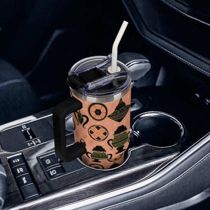 Leakproof Tumbler Vacuum Sealed Car Holder Friendly For Travel Simple Minimalist White Poppy Flower Pattern Coffee Mug Light Rose Red-style-27 - Colors A