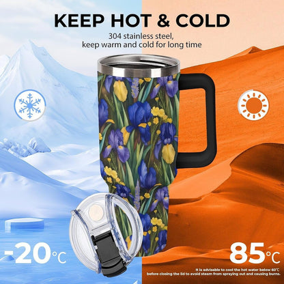 Leakproof Tumbler Vacuum Sealed Car Holder Friendly For Travel Simple Minimalist White Poppy Flower Pattern Coffee Mug Light Rose Red-style-27 - Colors A