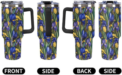 Leakproof Tumbler Vacuum Sealed Car Holder Friendly For Travel Simple Minimalist White Poppy Flower Pattern Coffee Mug Light Rose Red-style-27 - Colors A
