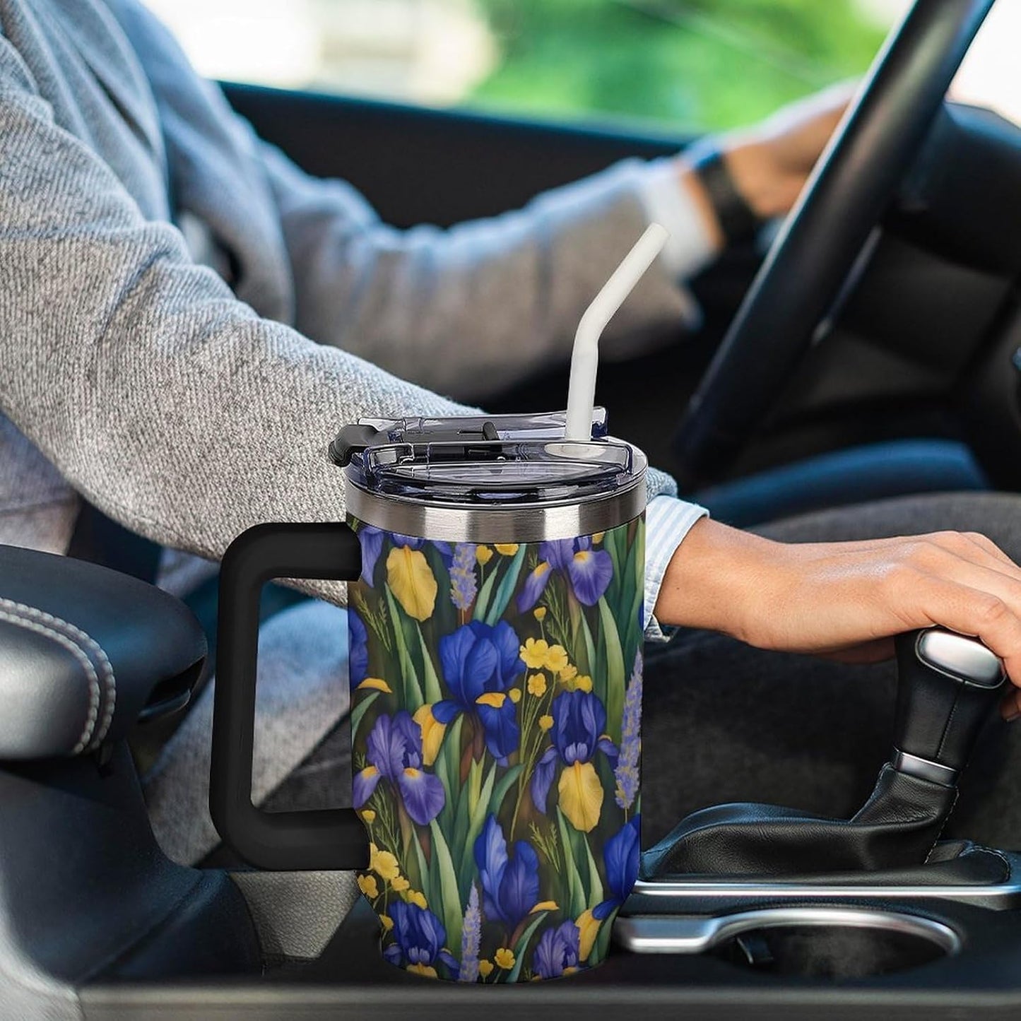 Leakproof Tumbler Vacuum Sealed Car Holder Friendly For Travel Simple Minimalist White Poppy Flower Pattern Coffee Mug Light Rose Red-style-27 - Colors A