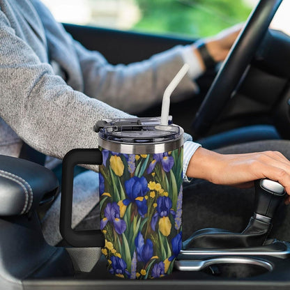 Leakproof Tumbler Vacuum Sealed Car Holder Friendly For Travel Simple Minimalist White Poppy Flower Pattern Coffee Mug Light Rose Red-style-27 - Colors A