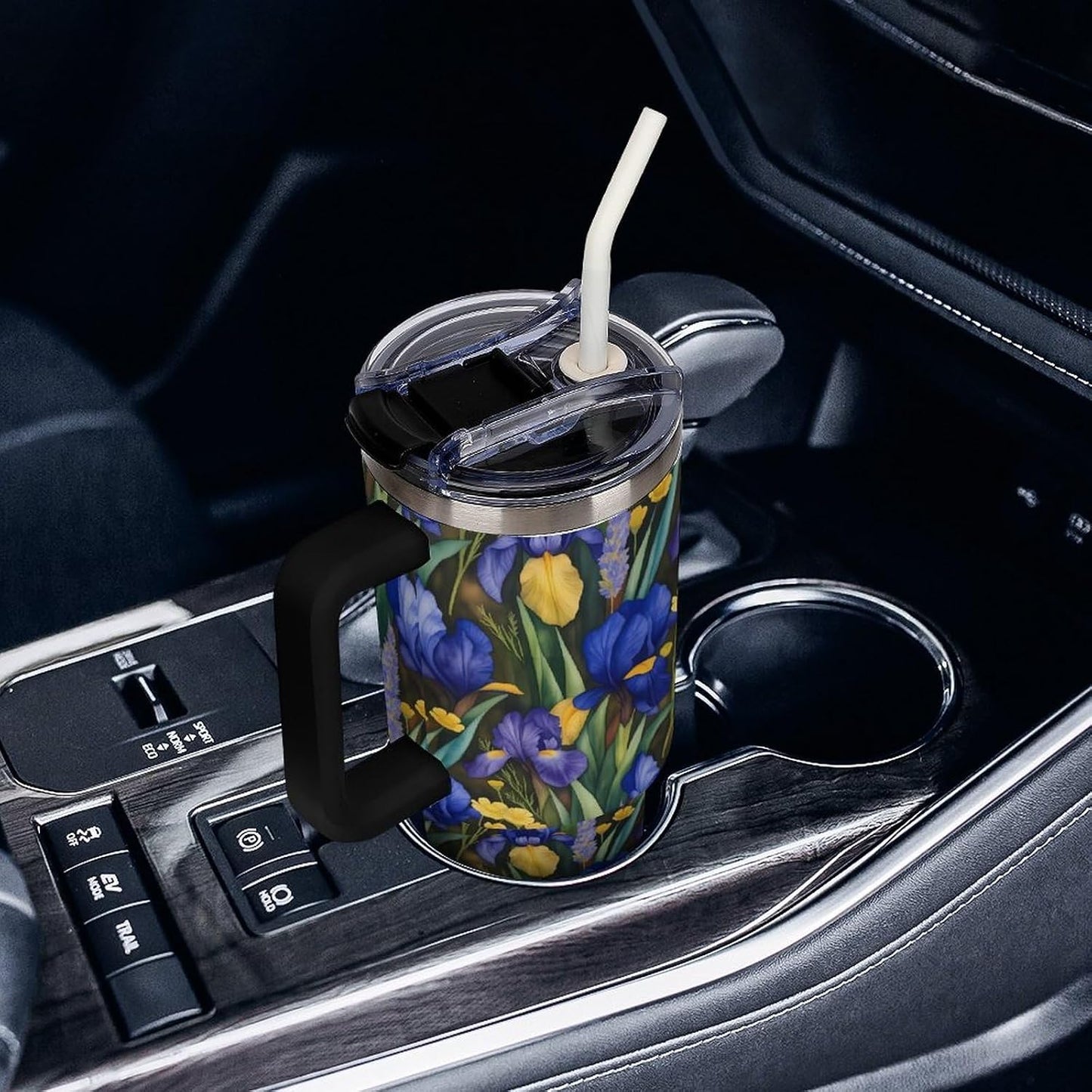 Leakproof Tumbler Vacuum Sealed Car Holder Friendly For Travel Simple Minimalist White Poppy Flower Pattern Coffee Mug Light Rose Red-style-27 - Colors A