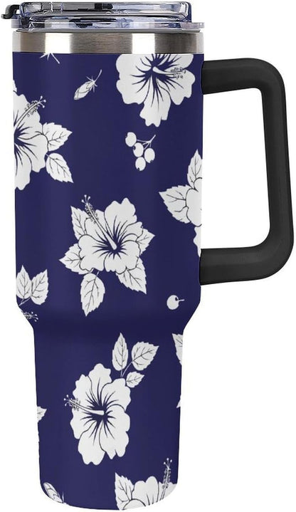 Leakproof Tumbler Vacuum Sealed Car Holder Friendly For Travel Simple Minimalist White Poppy Flower Pattern Coffee Mug Light Rose Red-style-27 - Colors A