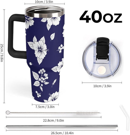 Leakproof Tumbler Vacuum Sealed Car Holder Friendly For Travel Simple Minimalist White Poppy Flower Pattern Coffee Mug Light Rose Red-style-27 - Colors A