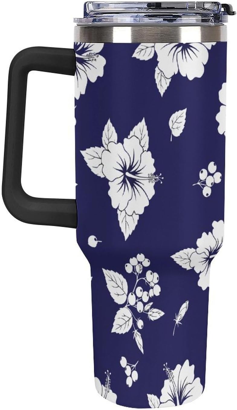 Leakproof Tumbler Vacuum Sealed Car Holder Friendly For Travel Simple Minimalist White Poppy Flower Pattern Coffee Mug Light Rose Red-style-27 - Colors A