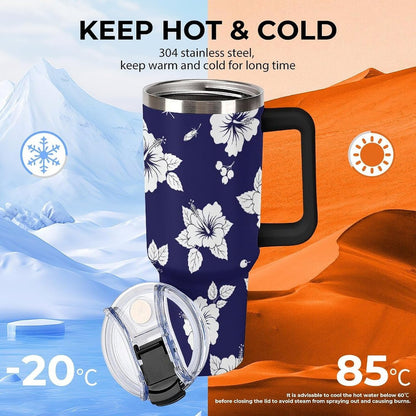 Leakproof Tumbler Vacuum Sealed Car Holder Friendly For Travel Simple Minimalist White Poppy Flower Pattern Coffee Mug Light Rose Red-style-27 - Colors A
