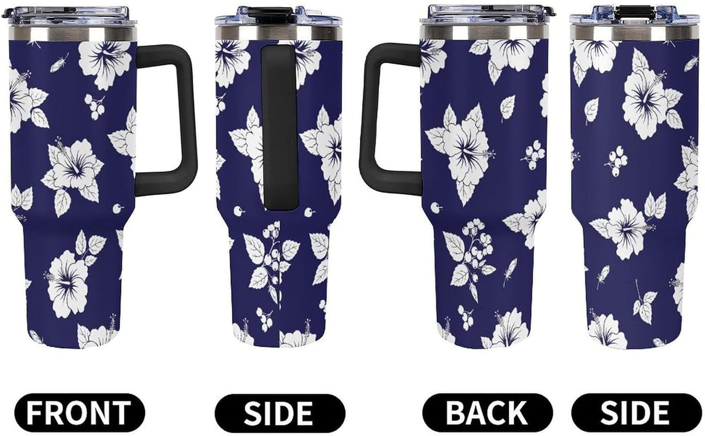 Leakproof Tumbler Vacuum Sealed Car Holder Friendly For Travel Simple Minimalist White Poppy Flower Pattern Coffee Mug Light Rose Red-style-27 - Colors A