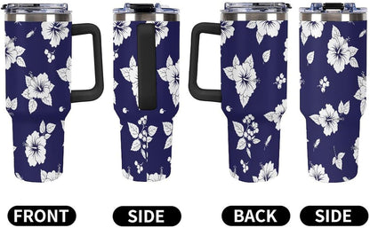 Leakproof Tumbler Vacuum Sealed Car Holder Friendly For Travel Simple Minimalist White Poppy Flower Pattern Coffee Mug Light Rose Red-style-27 - Colors A