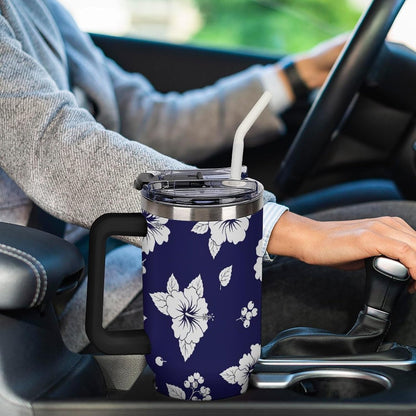 Leakproof Tumbler Vacuum Sealed Car Holder Friendly For Travel Simple Minimalist White Poppy Flower Pattern Coffee Mug Light Rose Red-style-27 - Colors A