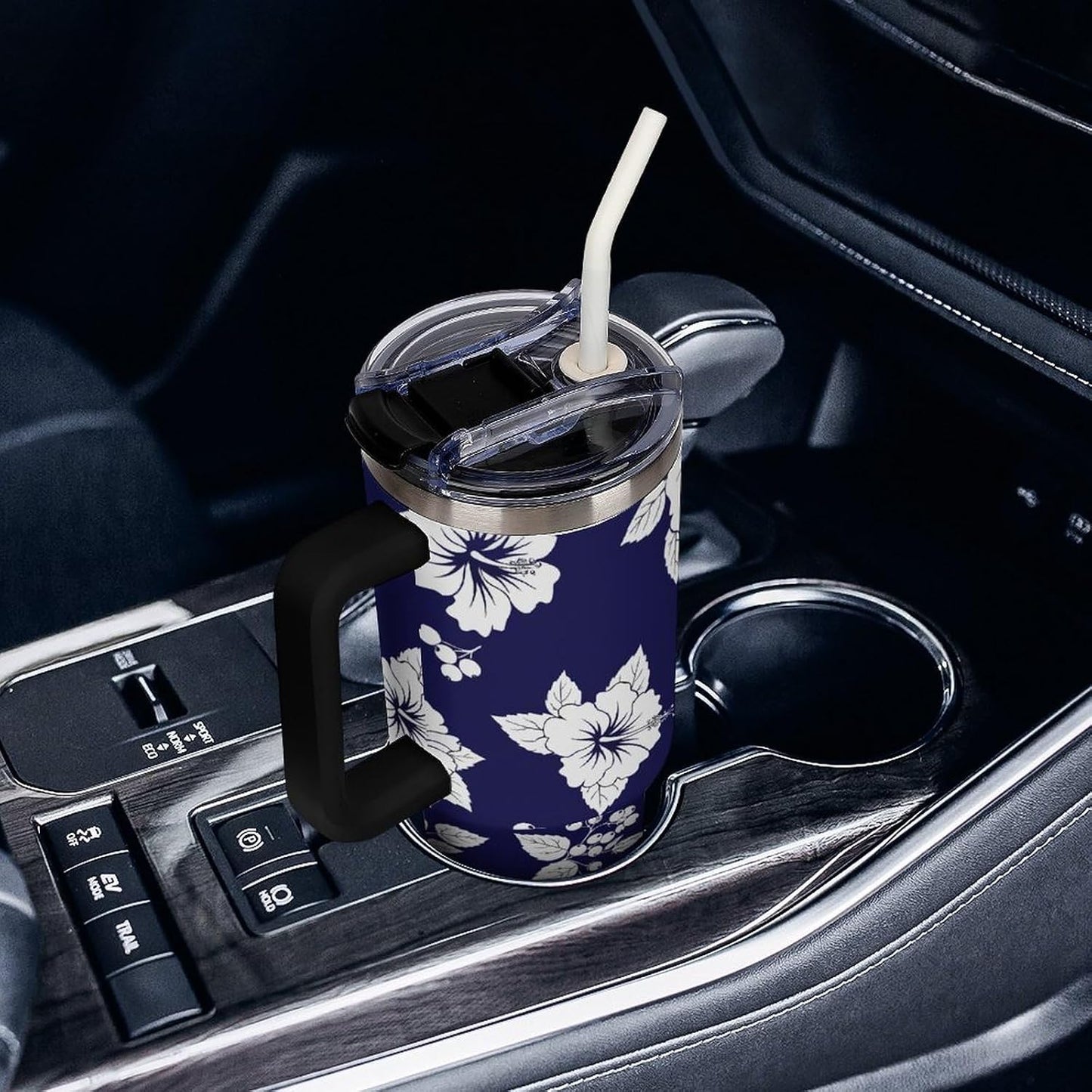 Leakproof Tumbler Vacuum Sealed Car Holder Friendly For Travel Simple Minimalist White Poppy Flower Pattern Coffee Mug Light Rose Red-style-27 - Colors A