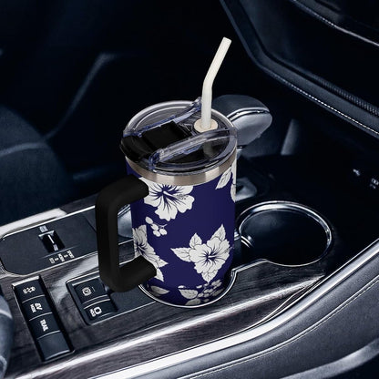 Leakproof Tumbler Vacuum Sealed Car Holder Friendly For Travel Simple Minimalist White Poppy Flower Pattern Coffee Mug Light Rose Red-style-27 - Colors A