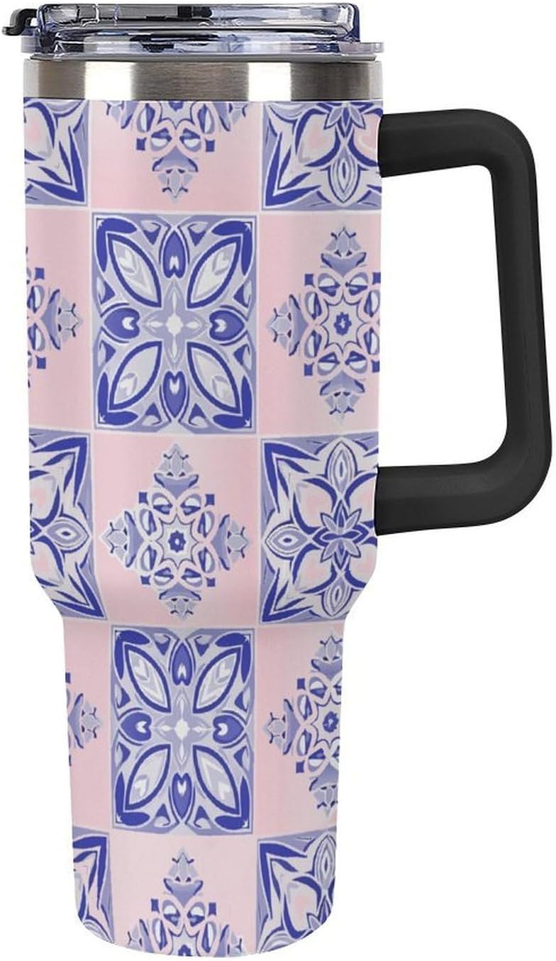 Leakproof Tumbler Vacuum Sealed Car Holder Friendly For Travel Simple Minimalist White Poppy Flower Pattern Coffee Mug Light Rose Red-style-27 - Colors A