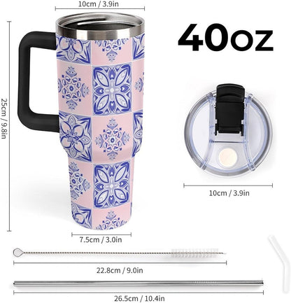 Leakproof Tumbler Vacuum Sealed Car Holder Friendly For Travel Simple Minimalist White Poppy Flower Pattern Coffee Mug Light Rose Red-style-27 - Colors A