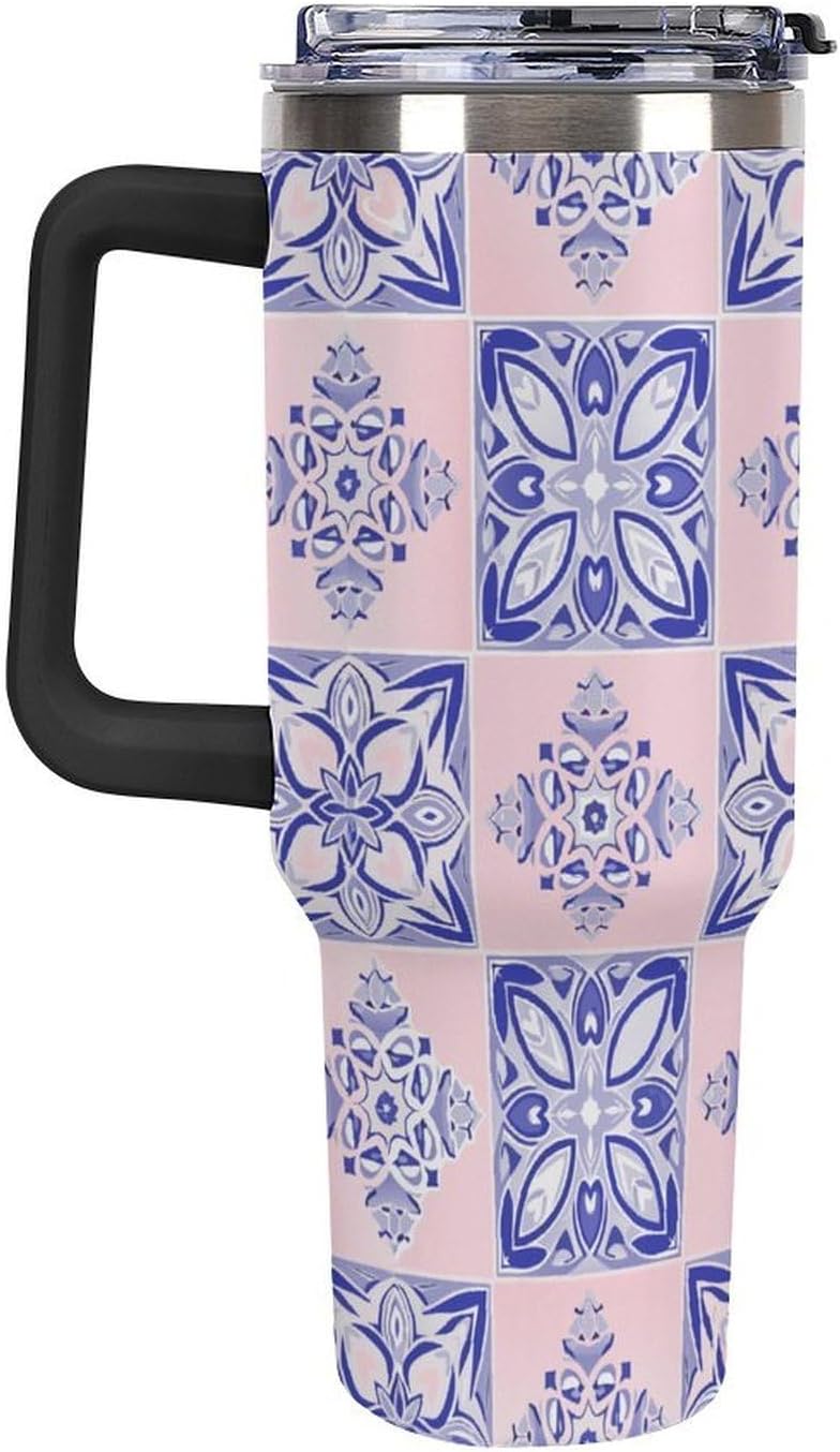 Leakproof Tumbler Vacuum Sealed Car Holder Friendly For Travel Simple Minimalist White Poppy Flower Pattern Coffee Mug Light Rose Red-style-27 - Colors A