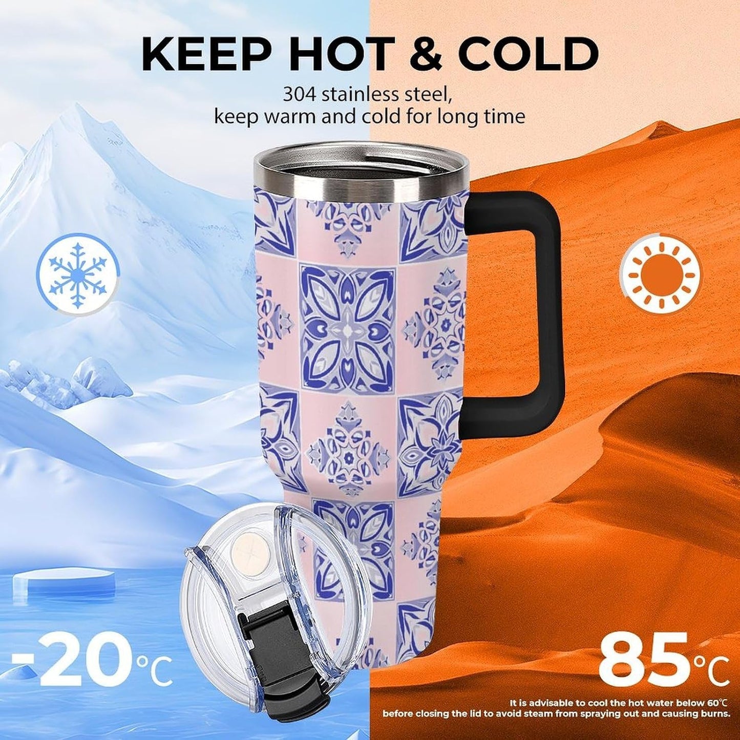 Leakproof Tumbler Vacuum Sealed Car Holder Friendly For Travel Simple Minimalist White Poppy Flower Pattern Coffee Mug Light Rose Red-style-27 - Colors A
