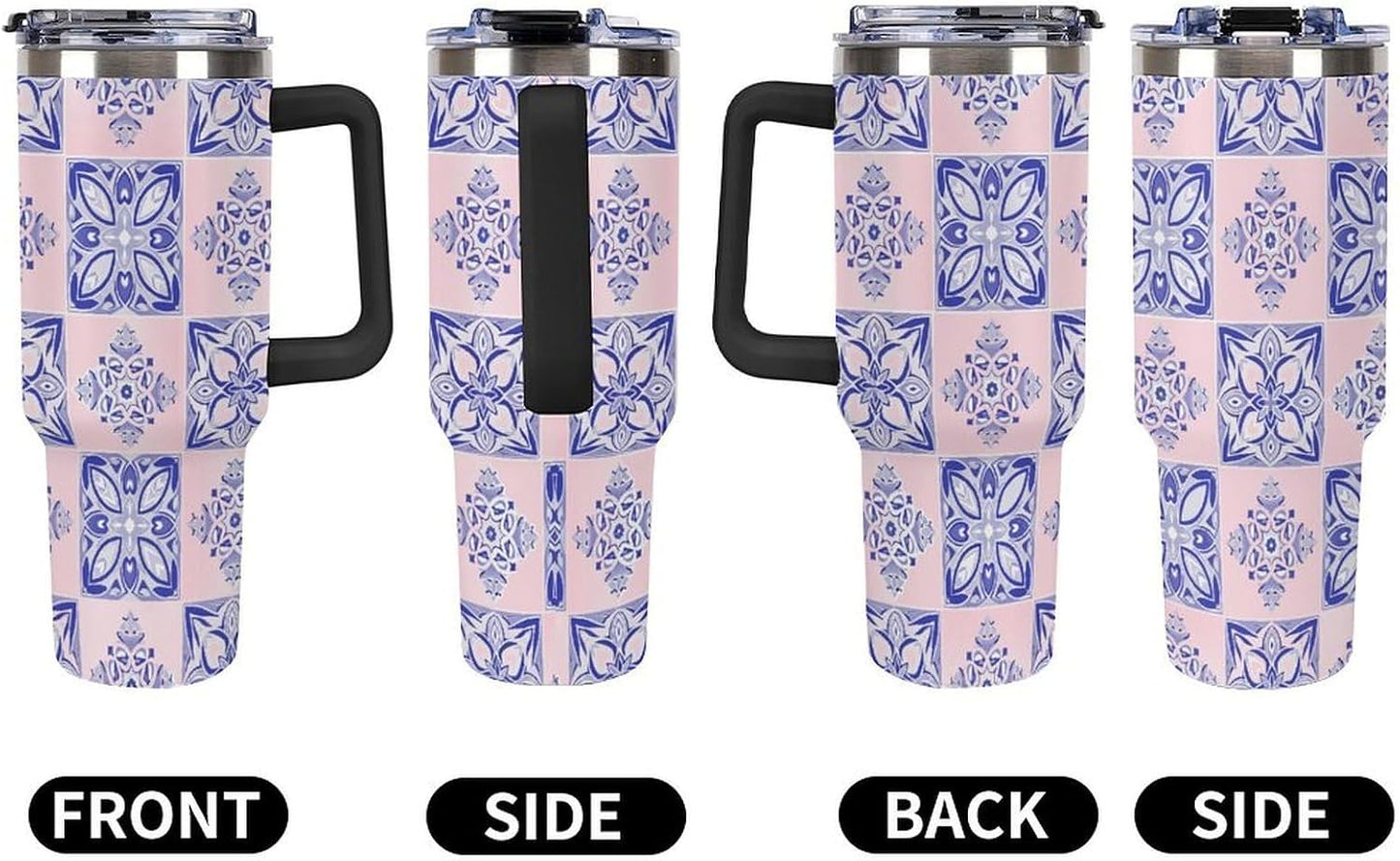 Leakproof Tumbler Vacuum Sealed Car Holder Friendly For Travel Simple Minimalist White Poppy Flower Pattern Coffee Mug Light Rose Red-style-27 - Colors A