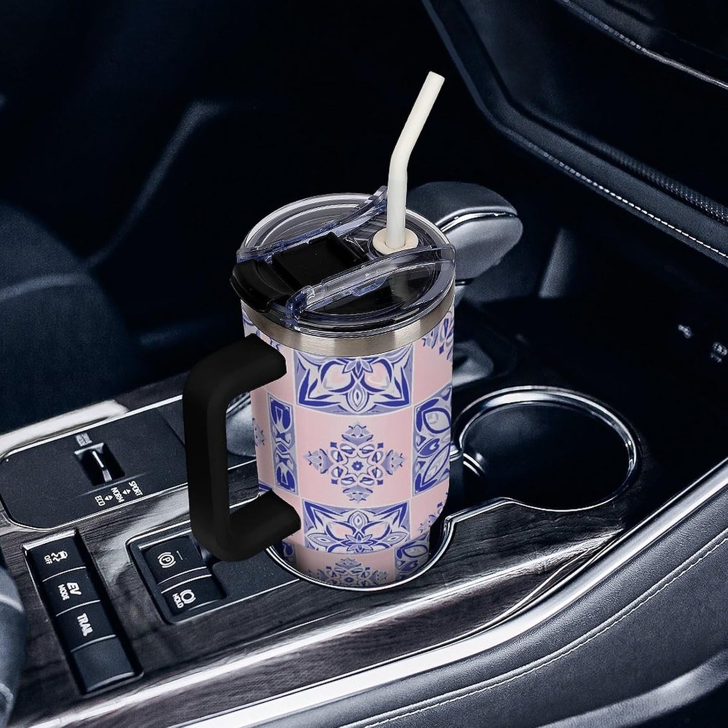 Leakproof Tumbler Vacuum Sealed Car Holder Friendly For Travel Simple Minimalist White Poppy Flower Pattern Coffee Mug Light Rose Red-style-27 - Colors A