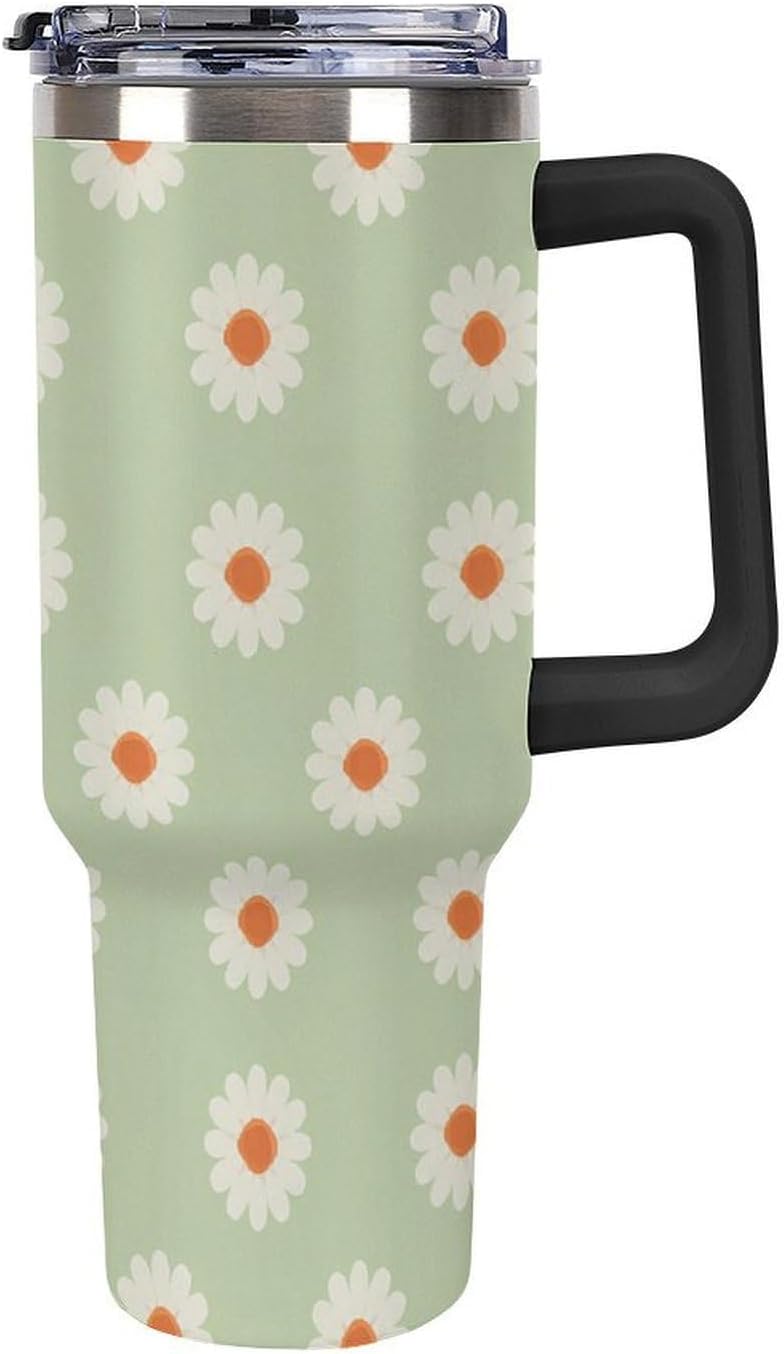 Leakproof Tumbler Vacuum Sealed Car Holder Friendly For Travel Simple Minimalist White Poppy Flower Pattern Coffee Mug Light Rose Red-style-27 - Colors A