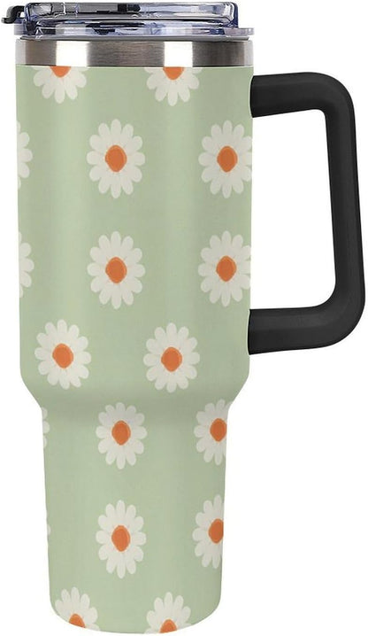 Leakproof Tumbler Vacuum Sealed Car Holder Friendly For Travel Simple Minimalist White Poppy Flower Pattern Coffee Mug Light Rose Red-style-27 - Colors A