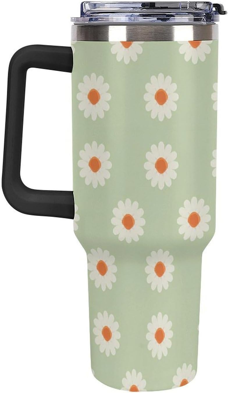 Leakproof Tumbler Vacuum Sealed Car Holder Friendly For Travel Simple Minimalist White Poppy Flower Pattern Coffee Mug Light Rose Red-style-27 - Colors A