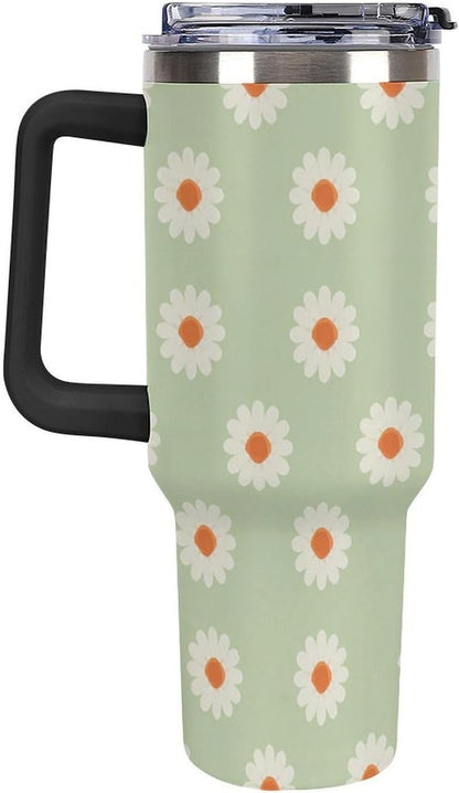 Leakproof Tumbler Vacuum Sealed Car Holder Friendly For Travel Simple Minimalist White Poppy Flower Pattern Coffee Mug Light Rose Red-style-27 - Colors A