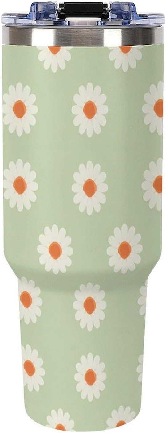 Leakproof Tumbler Vacuum Sealed Car Holder Friendly For Travel Simple Minimalist White Poppy Flower Pattern Coffee Mug Light Rose Red-style-27 - Colors A