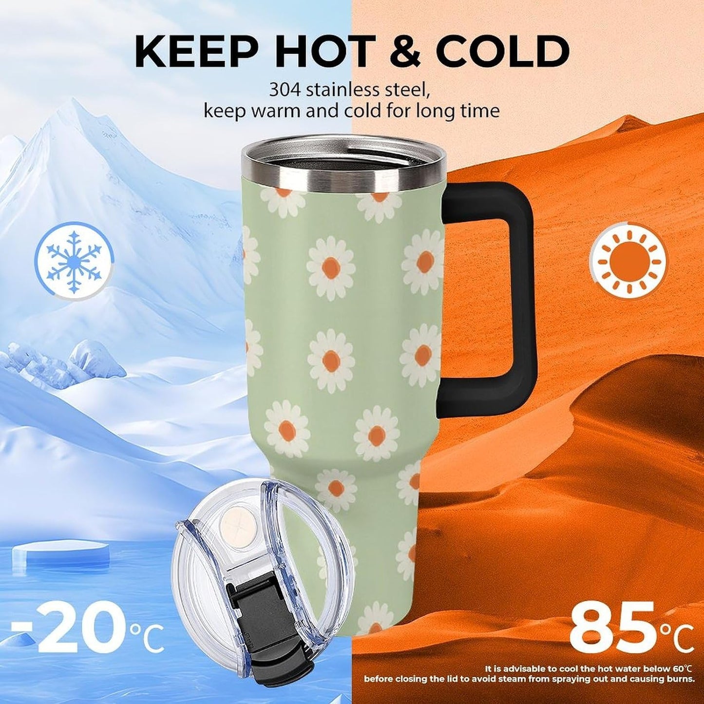 Leakproof Tumbler Vacuum Sealed Car Holder Friendly For Travel Simple Minimalist White Poppy Flower Pattern Coffee Mug Light Rose Red-style-27 - Colors A