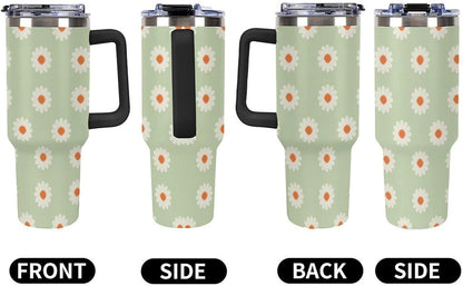 Leakproof Tumbler Vacuum Sealed Car Holder Friendly For Travel Simple Minimalist White Poppy Flower Pattern Coffee Mug Light Rose Red-style-27 - Colors A