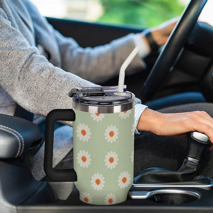 Leakproof Tumbler Vacuum Sealed Car Holder Friendly For Travel Simple Minimalist White Poppy Flower Pattern Coffee Mug Light Rose Red-style-27 - Colors A