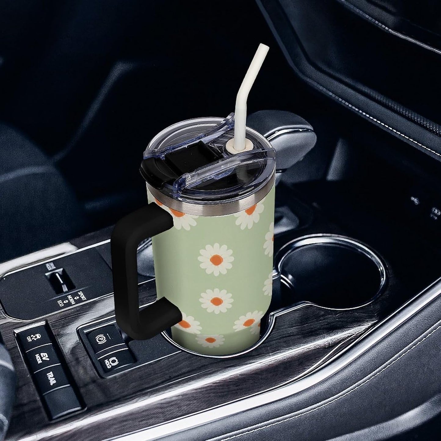 Leakproof Tumbler Vacuum Sealed Car Holder Friendly For Travel Simple Minimalist White Poppy Flower Pattern Coffee Mug Light Rose Red-style-27 - Colors A
