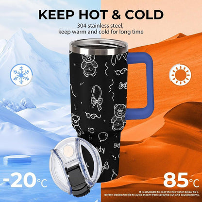 Leakproof Tumbler Vacuum Sealed Car Holder Friendly For Travel Simple Minimalist White Poppy Flower Pattern Coffee Mug Light Rose Red-style-27 - Colors A