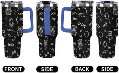 Leakproof Tumbler Vacuum Sealed Car Holder Friendly For Travel Simple Minimalist White Poppy Flower Pattern Coffee Mug Light Rose Red-style-27 - Colors A