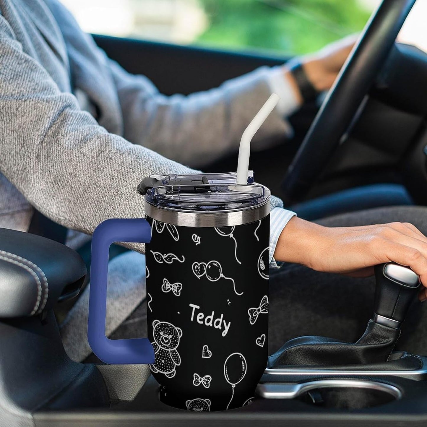 Leakproof Tumbler Vacuum Sealed Car Holder Friendly For Travel Simple Minimalist White Poppy Flower Pattern Coffee Mug Light Rose Red-style-27 - Colors A