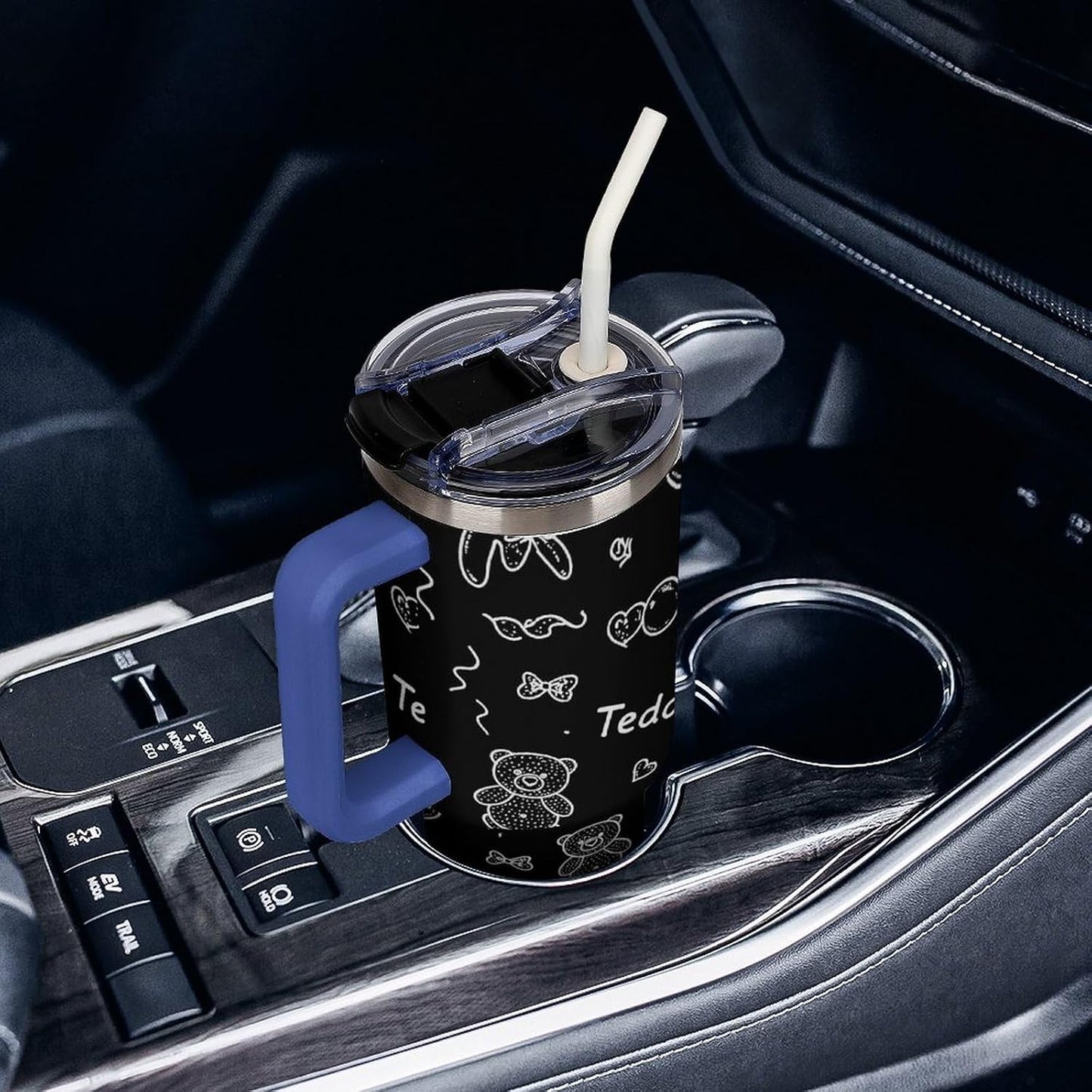 Leakproof Tumbler Vacuum Sealed Car Holder Friendly For Travel Simple Minimalist White Poppy Flower Pattern Coffee Mug Light Rose Red-style-27 - Colors A