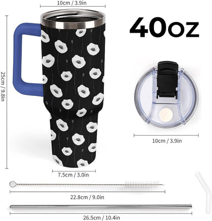 Leakproof Tumbler Vacuum Sealed Car Holder Friendly For Travel Simple Minimalist White Poppy Flower Pattern Coffee Mug Light Rose Red-style-27 - Colors A