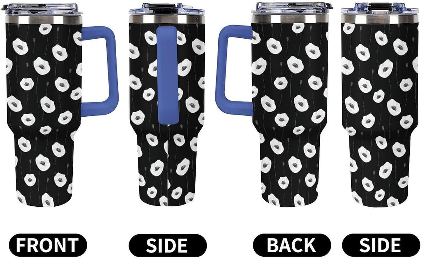 Leakproof Tumbler Vacuum Sealed Car Holder Friendly For Travel Simple Minimalist White Poppy Flower Pattern Coffee Mug Light Rose Red-style-27 - Colors A