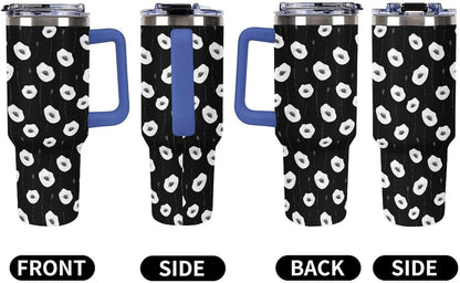Leakproof Tumbler Vacuum Sealed Car Holder Friendly For Travel Simple Minimalist White Poppy Flower Pattern Coffee Mug Light Rose Red-style-27 - Colors A