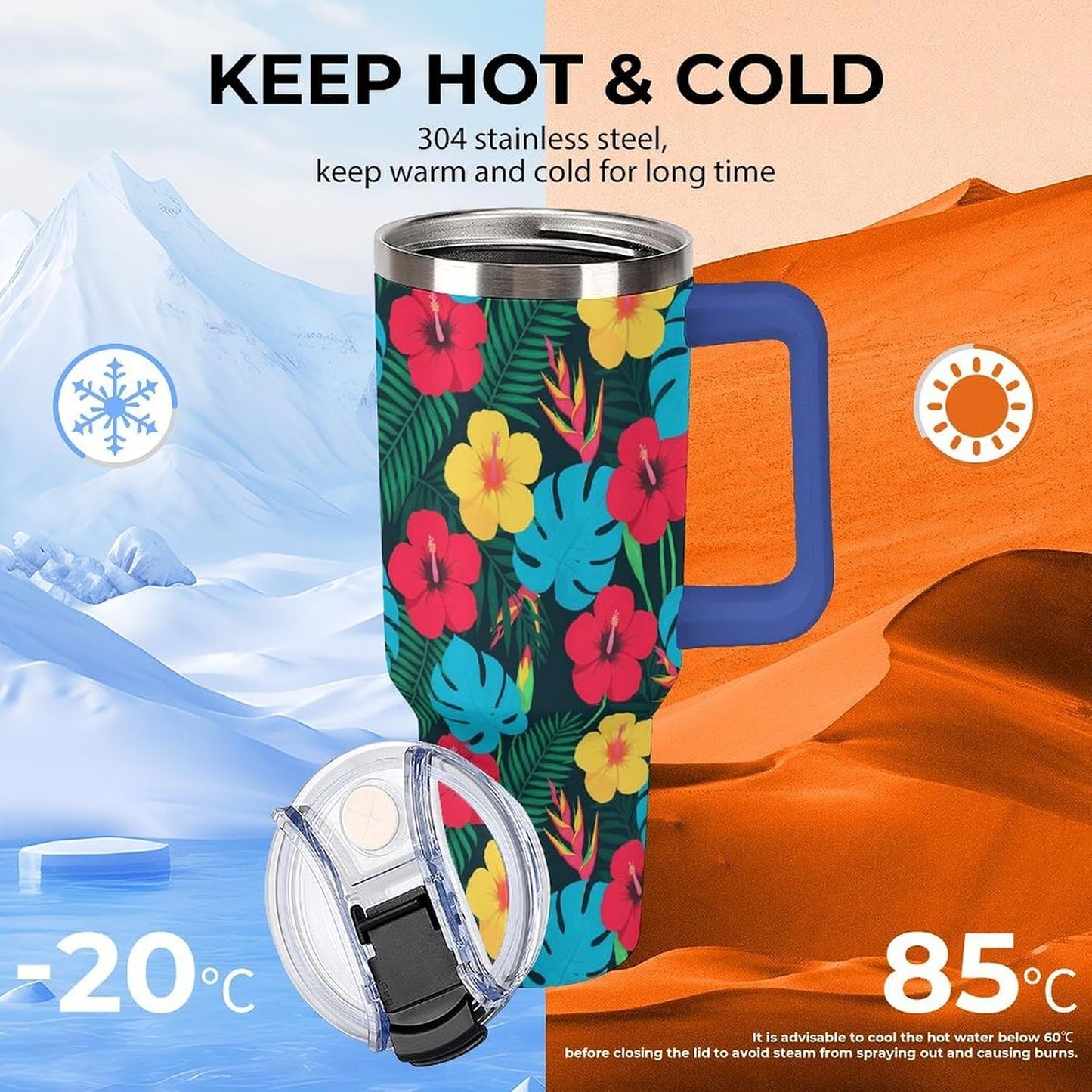Leakproof Tumbler Vacuum Sealed Car Holder Friendly For Travel Simple Minimalist White Poppy Flower Pattern Coffee Mug Light Rose Red-style-27 - Colors A