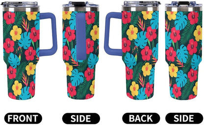 Leakproof Tumbler Vacuum Sealed Car Holder Friendly For Travel Simple Minimalist White Poppy Flower Pattern Coffee Mug Light Rose Red-style-27 - Colors A