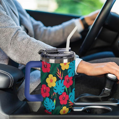 Leakproof Tumbler Vacuum Sealed Car Holder Friendly For Travel Simple Minimalist White Poppy Flower Pattern Coffee Mug Light Rose Red-style-27 - Colors A