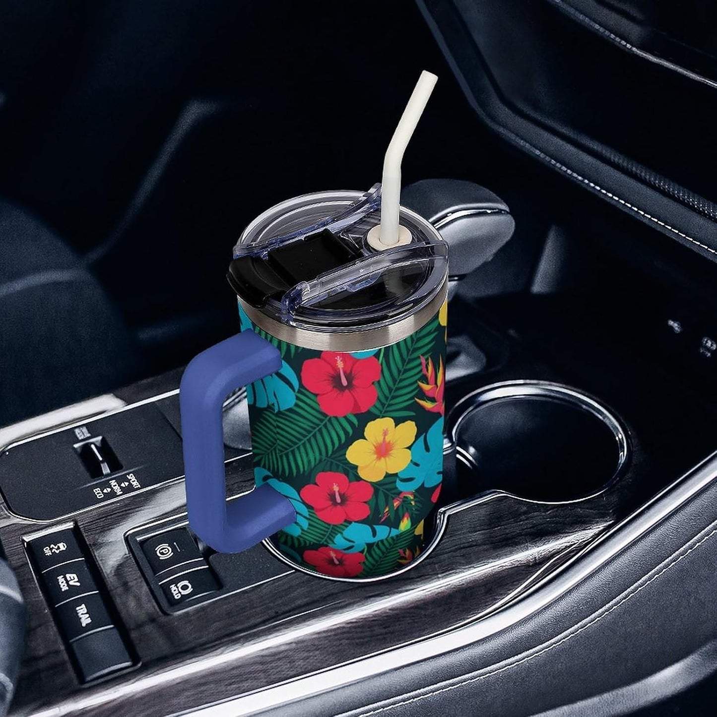 Leakproof Tumbler Vacuum Sealed Car Holder Friendly For Travel Simple Minimalist White Poppy Flower Pattern Coffee Mug Light Rose Red-style-27 - Colors A