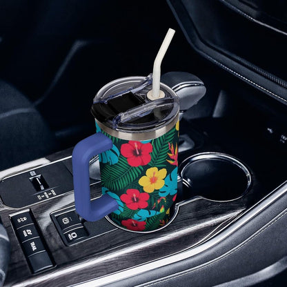 Leakproof Tumbler Vacuum Sealed Car Holder Friendly For Travel Simple Minimalist White Poppy Flower Pattern Coffee Mug Light Rose Red-style-27 - Colors A