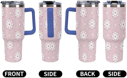 Leakproof Tumbler Vacuum Sealed Car Holder Friendly For Travel Simple Minimalist White Poppy Flower Pattern Coffee Mug Light Rose Red-style-27 - Colors A